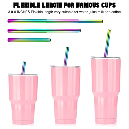 8 Pcs Collapsible Portable Reusable Straws Stainless Steel Straw Travel Straw Reusable Drinking Straws, Silicone Straw Tip, Cleaning Brushes And Keychain (Rainbow Color, Classic Style) #TOP2
