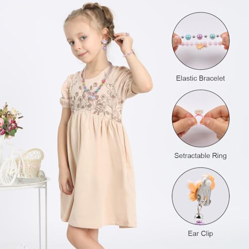 OSDUE 6 Stück Einhorn Schmuckset Mädchen, Einhorn Kinderschmuck Enthalten Halskette, Ringe, Armbänder, Ohrring, Kinderschmuck Set für Party Geschenk