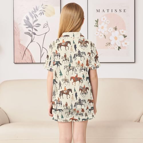 ALAZA Vintage Horse Racing Satin Pajamas Set Short Sleeve Button Down Sleepwear Summer Pjs 2 Piece4