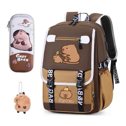 Capybara Mochila Infantil, Capybara Mochilas Escolares con Estuche Llavero Insignias Bolsa de Escuela Primaria Mochila Guarderia Bolsas Escolares de Dibujos para Niños