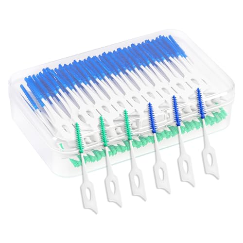 200 brossettes interdentaires, brossette dentaire souples en silicone avec boîte, brossette dentaires portables en silicone à double usage pour un nettoyage...