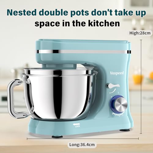 Vospeed Stand Mixer, 4.5L+5L Bowls 8-speed 1000W Tilt-Head Food Mixer for Baking, Kitchen Electric Mixer with Dough Hook, Whisk, Beater, Splash Guard (Bule) - Image 5
