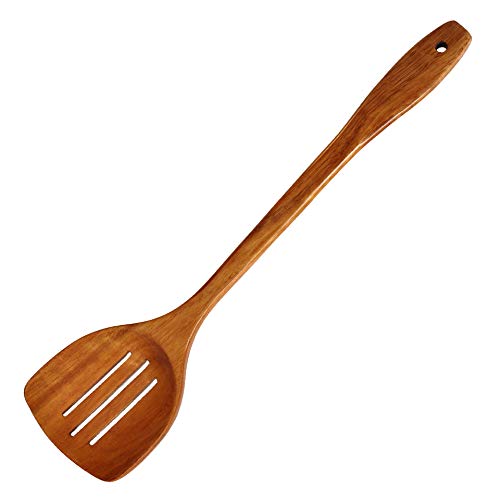 Image of Wooden Slotted Turner Spatula. Long Handle Spatula for cooking.Handmade for Kitchen Cookware (Slotted Turner)