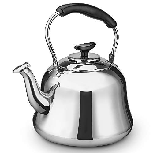 2 Liter Whistling Tea Kettle, ENLOY Stainless Steel Stovetop Teakettle Teapot, Bakelite Insulated Handle, Mirror Finish