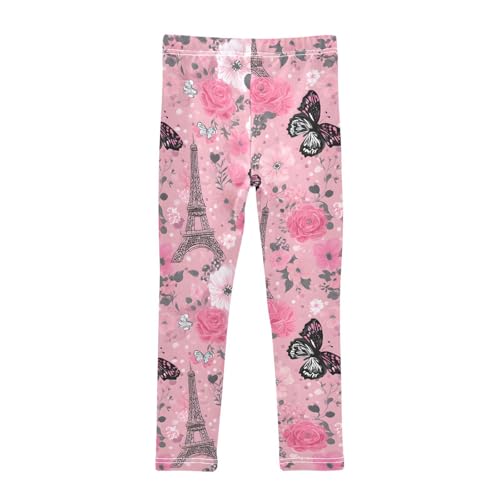 Eiffel Tower Butterfly Rose Girls Leggings Ultra Soft Compression Yoga Gym Pants for Kids 4-10T2