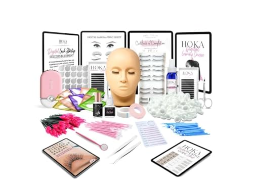 Hoka Lash Eyelash Extension Kit & Training Course and Certification Professional Lash Extension Kit for Beginners Includes Practice Mannequin Head Lash Trays Glue Tweezers Fan & More