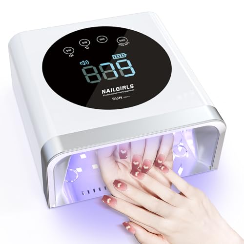 Nailgirls UV Lampe für Gelnägel, 150W UV Lampe Nägel, Wiederaufladbare Nageltrockner Lamp, 30/60/90/120s Timer, LCD Display, Auto-Sensor, Abnehmbar Bodenplatt, für Gelnägel Finger Zehennagel