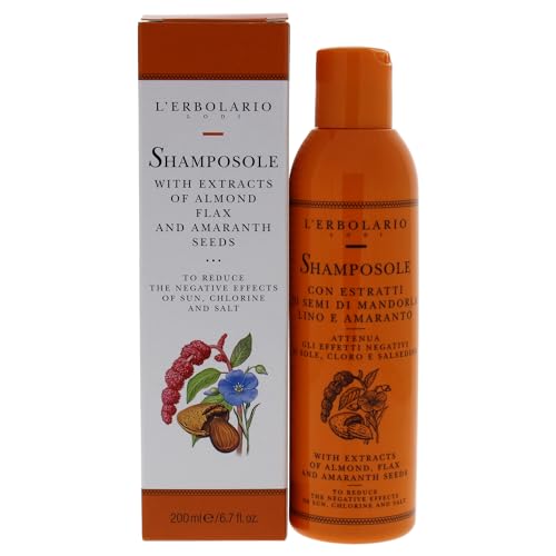 L'Erbolario Shamposole, Detergente Delicato per tutti i tipi di Capelli, Shampoo Riparatore con Estratti di Semi di Mandorla Lino, Elimina Traccia di Sale, Sabbia e Cloro, Formato 200ml