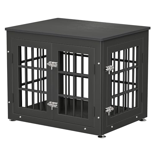 26 Inch Heavy Duty Dog Crate Furniture for Small Dogs, Decorative Pet House End Table, Wooden Cage Kennel Furniture Indoor, Black