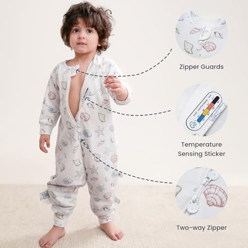 Image of kaiya baby Organic Cotton Sleep Sack with Feet,1.0 TOG Sleep Bag,18-36M | Safe Sleep Design, CPSC Tested, GOTS Certified, Organic Cotton & Camel Wool Filling, Temp Sensing Sticker, Two-Way Zipper