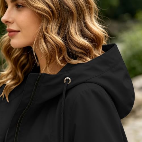 Rain Jacket Women Waterproof Long Hooded Raincoat Outdoor Windbreaker Coats | Rain Coats for Women, Lightweight Windbreaker with Hood, Zip Up, Hiking Outerwear, Womens Waterproof Rain Jacket — view 6