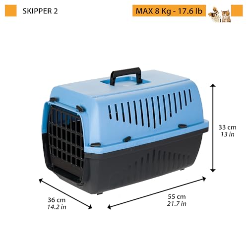 Ferplast Katzentransportbox SKIPPER 2, Hundetransportbox, Haustiertransportbox für kleine Hunde und Katzen bis 8 kg, Hundetransportbox, Katzentransportbox, 55x36xH 33 cm, aus Kunststoff mit Klappgriff