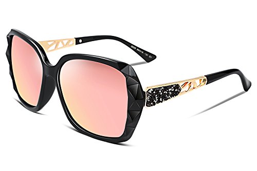 Image of FEISEDY Classic Polarized Women Sunglasses Sparkling Composite Frame B2289 (Color:-Black /Rose Gold Pink)