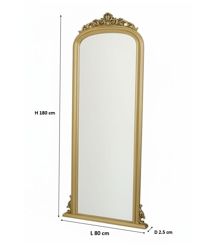 Image of APRODZ Tall Gold Ornate Full Length Mirror 80x180 cm | Vintage Decorative Wall & Leaner Mirror | Luxury Classic Full Body Dressing Mirror for Bedroom, Living Room & Hallway