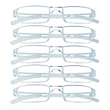 VisionGlobal 5 Pairs Reading Glasses, Blue Light Blocking Glasses, Computer Reading Glasses for Women and Men, Fashion Square Eyewear Frame (Clear,+4.50 Magnification)