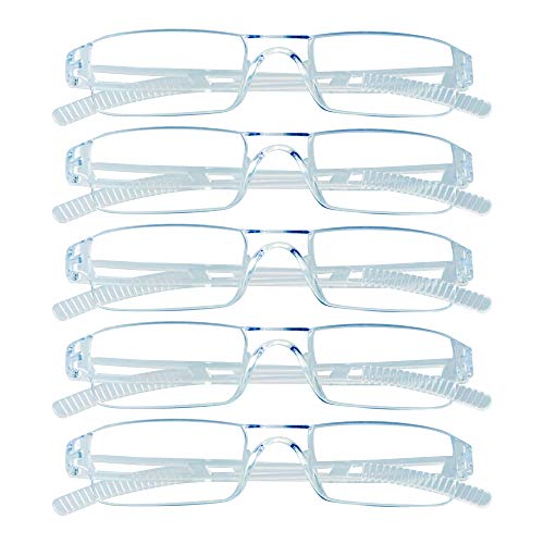 Image of VisionGlobal 5 Pairs Reading Glasses, Blue Light Blocking Glasses, Computer Reading Glasses for Women and Men, Fashion Square Eyewear Frame (Clear,+4.50 Magnification)