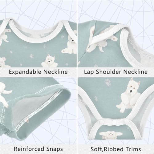 Wusikd White Terrier Unisex Baby Bodysuit Cotton West Highland Baby Short Sleeve Clothes 3 Months for Boys Girls3