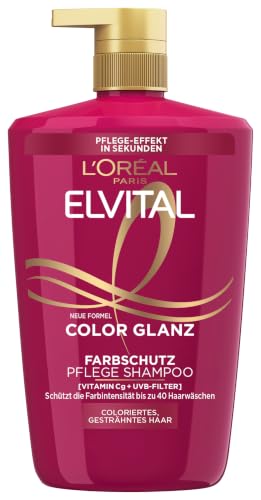 L'Oréal Paris Elvital XXXL Farbschutz Shampoo für coloriertes, getöntes oder gesträhntes Haar, Mit Pfingstrosen Extrakt und UVA-/UVB- Filter, Color Glanz Pflegeshampoo, 1 x 1000 ml