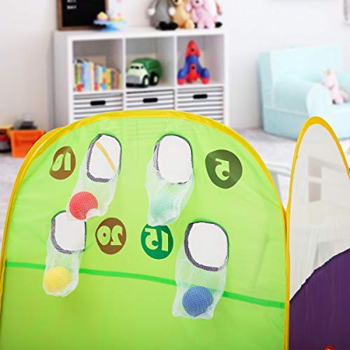 Kids Tent Fun Toss It Game Zone 3-In-1 Pop Up Tent Play Tents Indoor Outdoor Tent Great Game & Toy Gift For Children Fun By Alvantor (Include 4 Balls) #TOP3