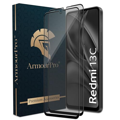 Image of ArmourPro Military Grade Matte Anti-Glare Tempered Glass Screen Protector for Redmi 13C, 13C, Poco M6 and C65 (6.74 Inch) With Installation Kit | Edge-to-Edge Protector Coverage | Black (Pack of 2)