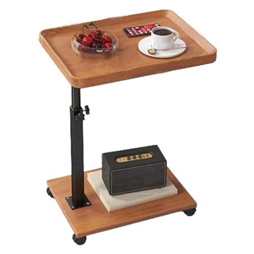 コの字 テーブル 差し込み サイドテーブル キャスター付き ベッドサイド テーブル 昇降式 木目調 北欧 ソファ テーブル コの字型 45-80cm高さ調節可能 移動便利 多機能 ナイトテーブル 小さい 一人暮らし 食卓 小型 組立簡単 (ウォールナット色