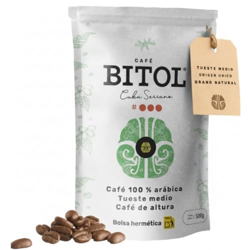 BITOL #3 Café Especialidad Cuba Serrano 100% Arábica | Café en Grano de Altura Sabor Chocolate, Jazmín, Vainilla | Tueste Natural, Cuerpo Sedoso, Baja Acidez | Ideal Espresso Cafetera Italiana | 500g