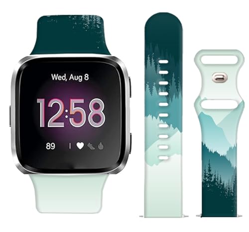 WLPFSAHF Watch Bands Compatible for Versa 2/ Versa/Versa Lite Bands for Women Men, Soft Silicone Cute Fadeless Sport Strap Replacement for Versa SE Lite,Green Mountain