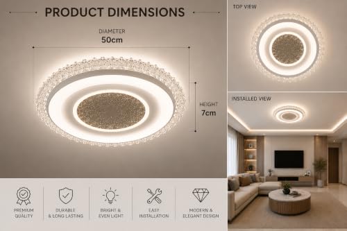 Image of FILLISKA Aluminium Luxurious 3 in 1 Led Ceiling /Wall Chandelier Light with 3 Step Colour Changing Function (Acrylic White-665-1)