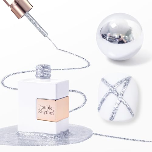 Double Rhythm 15 Ml Metallic Gel Liner Nail Art Bronze Mirror Chrome Painted Drawing Stripper 3D Effect Gel Polish (Glitter Silver-L1001)
