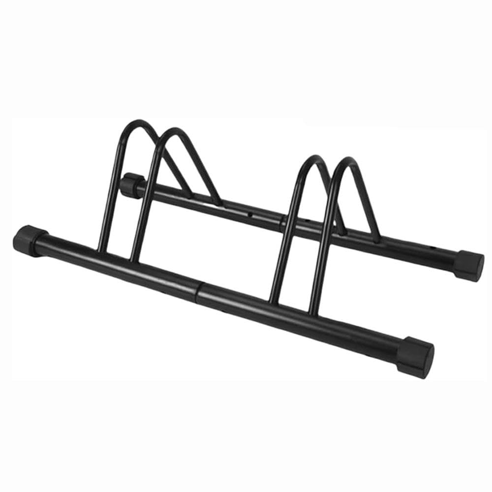 Thrink Black Freestanding Bike Rack For 2 Bicycles | Metal Pipe Floor Stand With Rubber Feet | Space-Saving Indoor & Outdoor Bicycle Organizer For Garage, Shed, Patio Or Basement