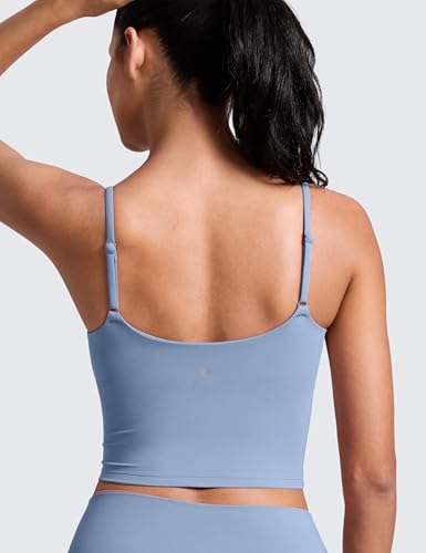 Image of CRZ YOGA Butterlift Scoop Neck Crop Tank Top | Medium Support, Removable Pads, Yoga, Buttery Soft, Adjustable U Back, Longline Sports Bras for Women