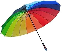 Big Rainbow Umbrella, Colorful Umbrella Sun Beach for Men and Women Foldable Colour Fashion Long Handle Straight Anti-UV Sun-Rain Stick | Multi-Color Rainbow Umbrella 75 CM