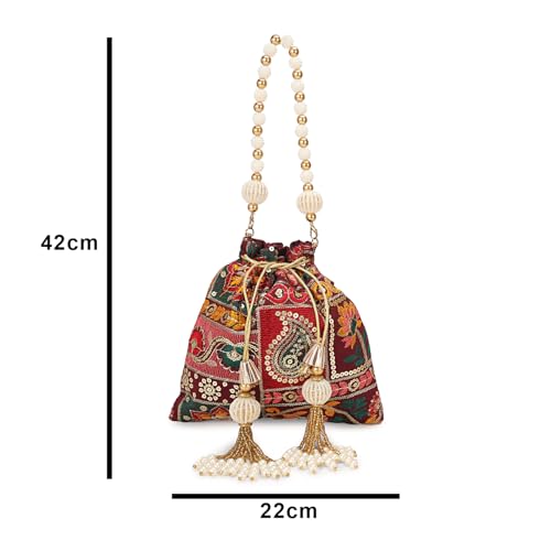 Image of LONGING TO BUY Indian Ethnic Pearls & Sequence Potli Bag for Women, Wedding Potli Bag and For Ethnic Wear