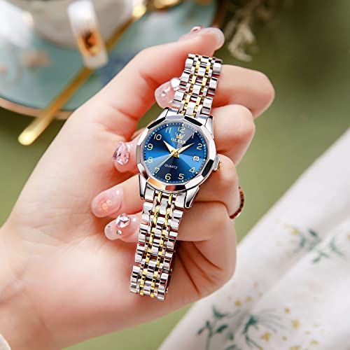 Image of OLEVS Womens Watch Fashion Dress Diamond Female Watches for Ladies Analog Quartz Stainless Steel Waterproof Luminous Day Date Two Tone Wristwatch