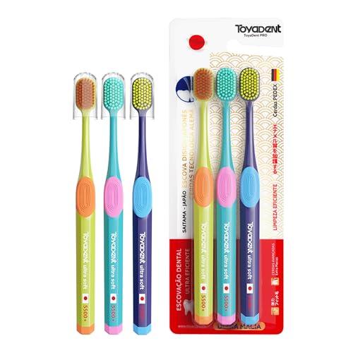 TOYADENT PRO Escova de Dente Macia Premium Alemãs da Pedex, Adulto, Cerdas Extra, 5500 Cerdas, 3 Unidades Multicolorida