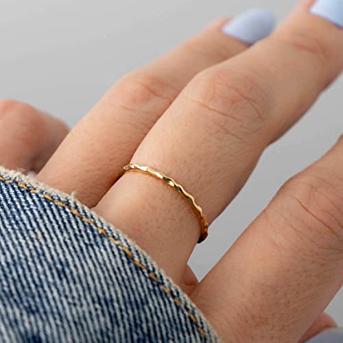 Me&Hz 14K Gold Plated Stacking Rings For Women Girls 1Mm Ultra Thin Hammered Band Gold Stack Ring Dainty Minimalist Midi Knuckle Stackable Rings Size 8 #TOP3