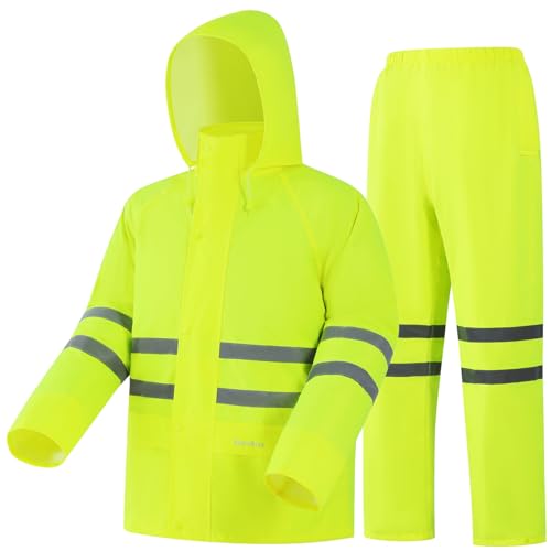 Rain Suit, High Visibility Reflective Safety Jacket, Lightweight Rain Gear, Waterproof Rain Jacket with Pants