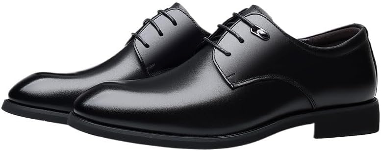Men Leather Shoes Formal Classic Shoes Wedding Shoes Lace-Up Round Toe Low-Cut Wedge Flat Black True To Size Delicate Upper Non-Slip