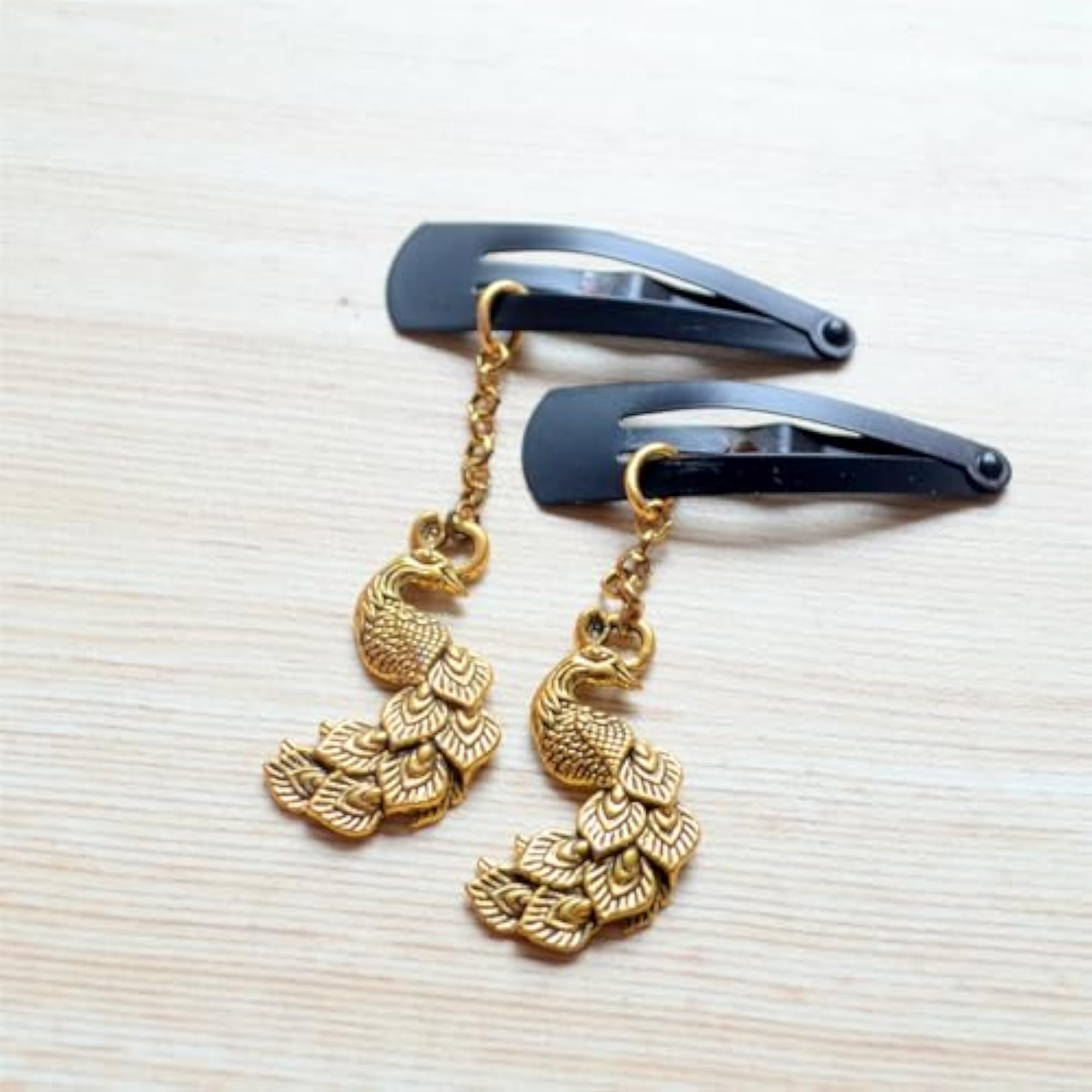 Pretty Ponytails Antique Gold Ethnic Peacock Hair Clips Set