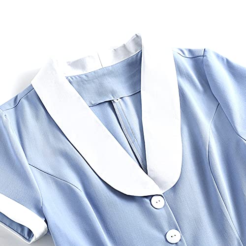 Women 50S 60S Vintage Short Sleeve V-Neck Cocktail Swing Dress Notch Lapel Collar 1950S Rockabilly Prom Dress Buttons Tea Party A Line Dance Gown Elegant Midi Evening Dress With Pockets Light Blue M #TOP2