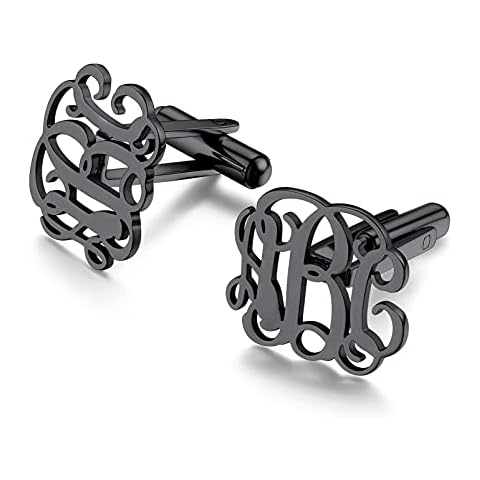 PROSTEEL Herren Buchstaben Manschettenknöpfe personalisiert Initiale Namen Manschettenknopf schwarz Edelstahl Hochzeit Tanzparty Modeschmuck Accessoire Cover
