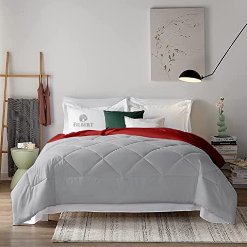 Image of Filbert - 400 GSM Reversible Microfiber Rajai Single Bed Comforter, Super Soft Microfiber Diamond Stitch Quilt (60 inch x 90 inch Inches /152cm x 228cm) - Comforter Single Bed|Silver /Burgundy