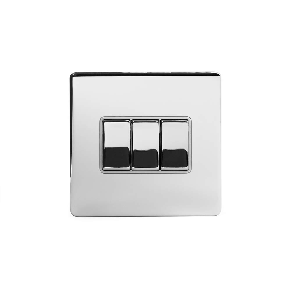 Soho Lighting Polished Chrome 3 Gang Intermediate Switch Wht Ins Screwless