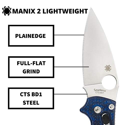 Spyderco Manix 2 Folding Pocket Knife with 3.3" CTS BD1N Steel Blade and FRCP Handle - EDC Knife for Men and Women, Perfect for Hunting, Tactical, Camping, Survival, Hiking - PlainEdge - C101PBL2 - Image 3