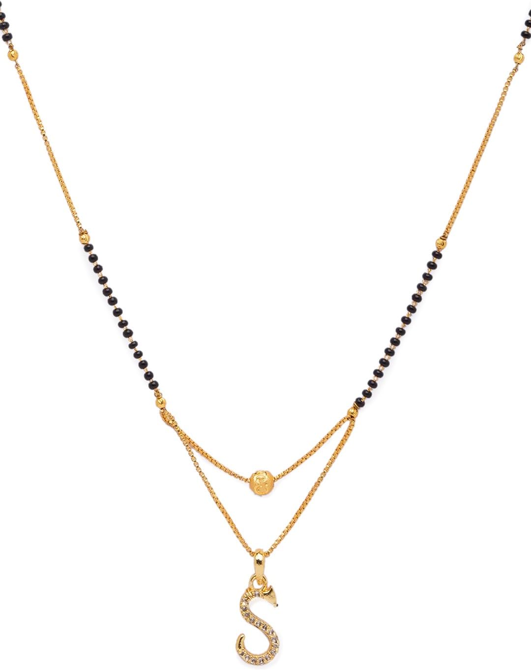 S Name Letter Diamond Attached Alphabet Pendant 18 Inch Mangalsutra For Womens-image-5