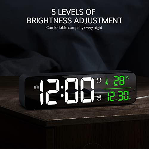 Remoxye Digital Clock Large Display Alarm With Time, Date, Indoor Temperature, 2 Clocks, 12/24H, Snooze,Automatic Brightness Dimmer Led Wall Electric Clocks For Bedroom Living Room Office Black Wired #TOP2