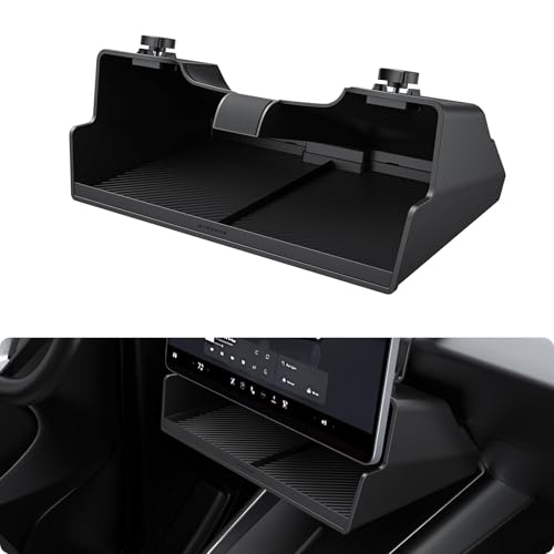 BASENOR 2026 Tesla Model Y Model 3 Under Screen Storage Box [100% Secure] Center Console Organizer Tray for Model Y Juniper 2025 2026 Model 3 Highland 2024 2025 2026 (Standard, Premium & Performance)