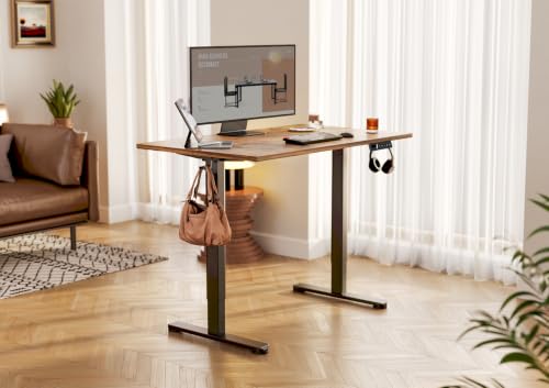 Image of Claiks Electric Standing Desk, Adjustable Height Stand up Desk, 48 * 24 Inches Sit Stand Home Office Desk with Splice Board, Black Frame /Vintage Brown Top