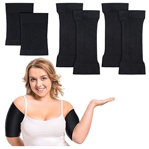 2 Pairs Women Arm Shapers Plus Size Arm Slimming Compression Sleeve Slim Upper Flabby Arm Wrap and 1 Pair Calf Compression Sleeves, Suitable for Arm Circumference 7 to16 Inches