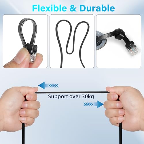 Adoreen Cat 6 Flat Ethernet Cable 1 Ft/10 Pack, High-Speed Internet Network Cable with Low Profile&Compact RJ45 Connector, Thin Slim Flexible Short Patch Cord, 10Gbps, POE for Cat6 Cat 5e 5, Black